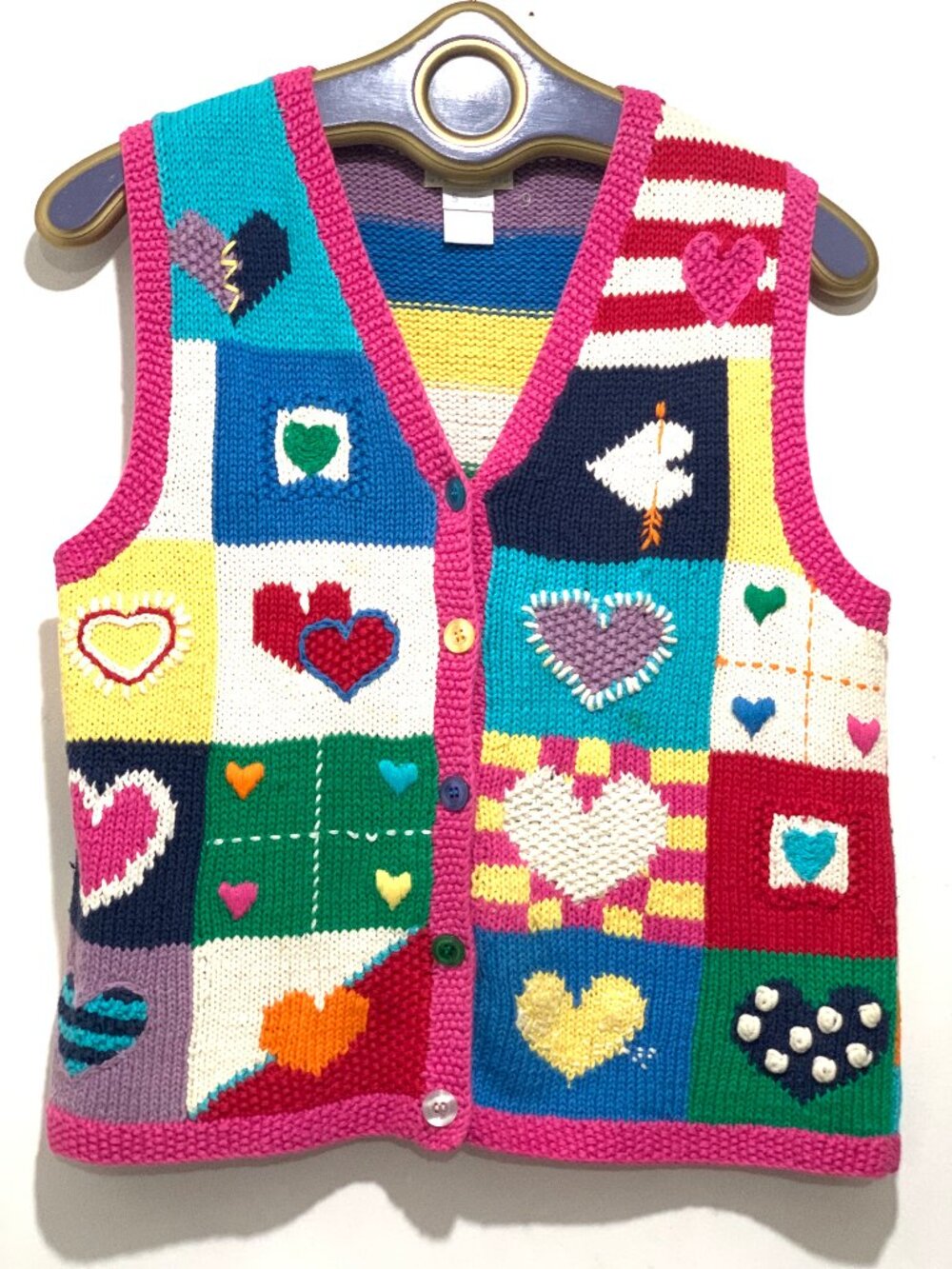 VINTAGE SUSAN BRISTOL HAND KNIT HAND EMBROIDERED MULTICOLOR VESTS SIZE S